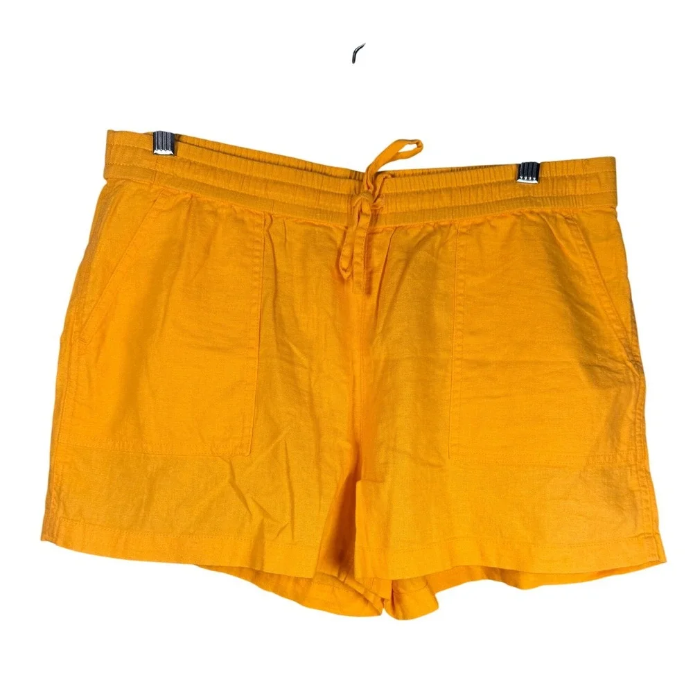 J.Crew Linen Blend Yellow Drawstring Shorts Coastal Summer Resort Medium‎